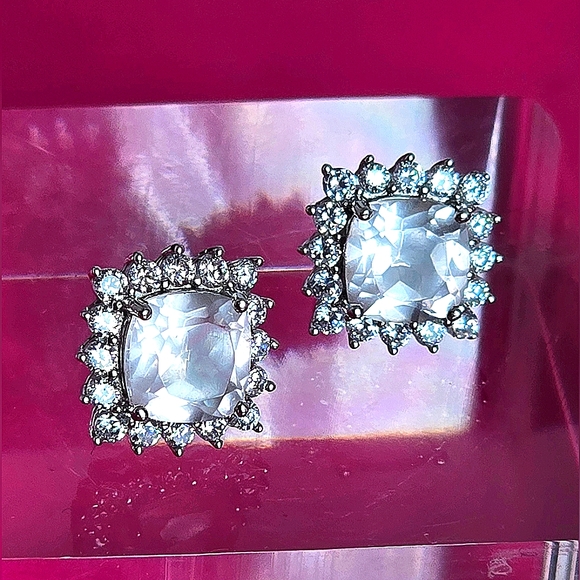 Natural Rose Quartz & CZ 925 Sterling Silver  Earrings - Picture 6 of 9